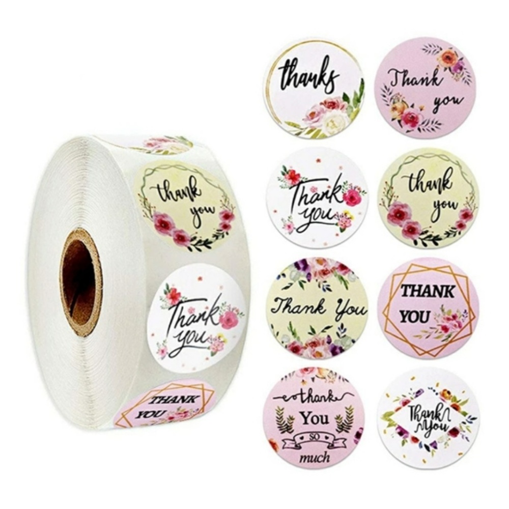 150 pieces 1" floral 8 designs thank you stickers